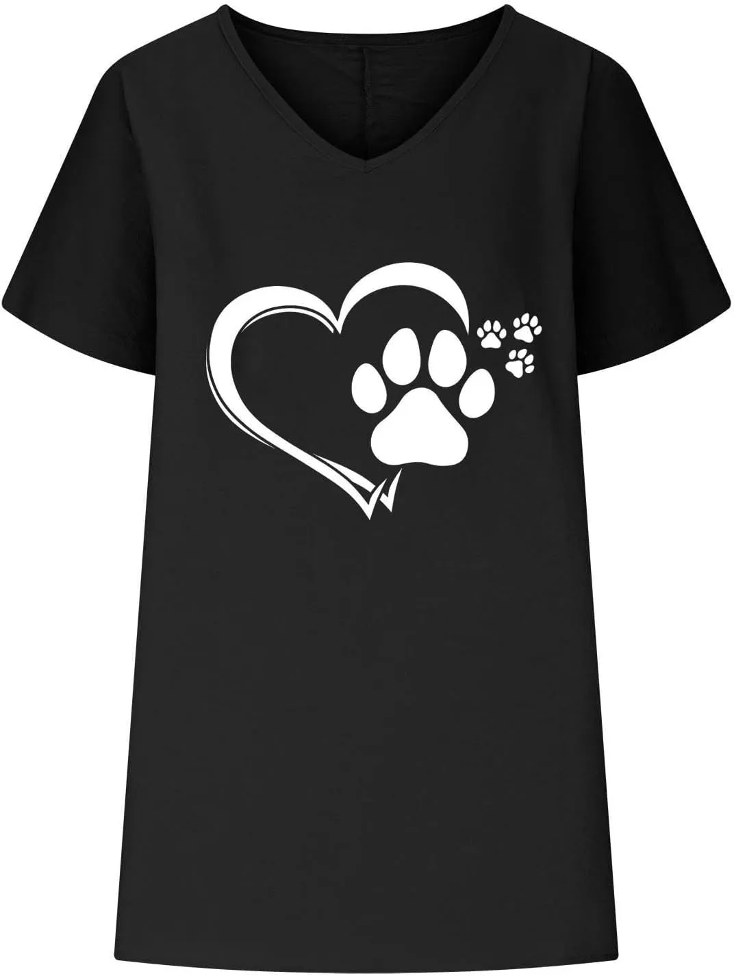 Funny Cute Dog Paw Heart Print Tee Shirts for Women Loose Fit V Neck Short Sleeve Cotton Linen T Shirts Dog Lover Summer Tops