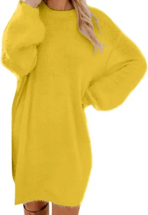 Furry Sweater Dress 2024 Women Fuzzy Fleece Sweatshirts Oversize Warm Winter Comfy Soft Plush Pullover Jumper Dresses