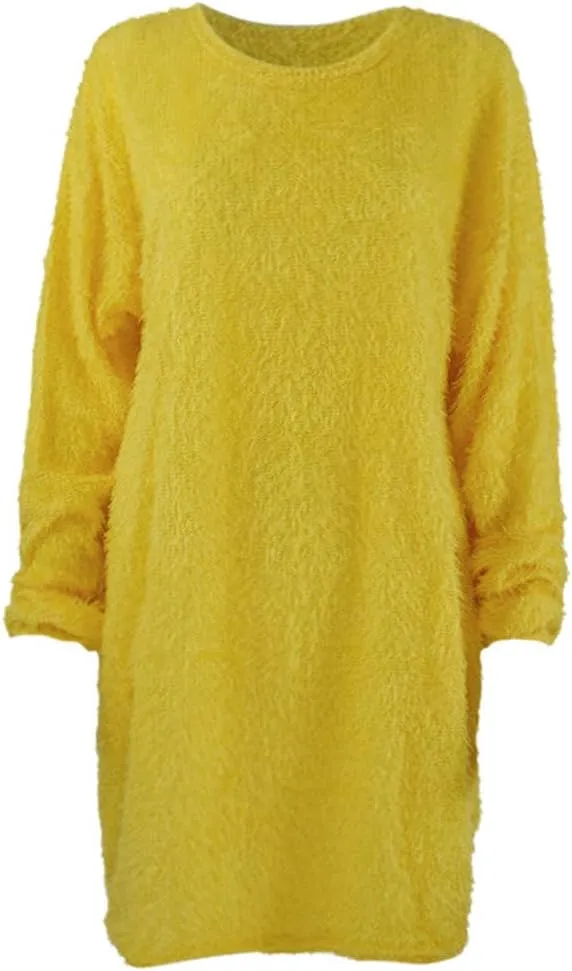 Furry Sweater Dress 2024 Women Fuzzy Fleece Sweatshirts Oversize Warm Winter Comfy Soft Plush Pullover Jumper Dresses