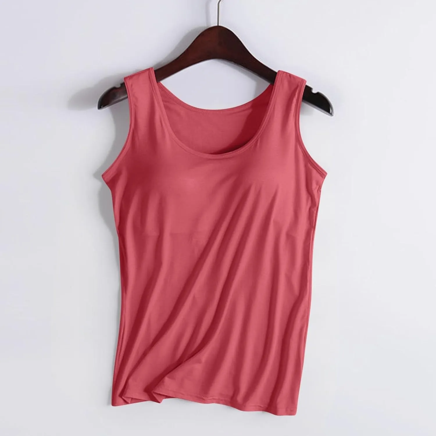 Generic Built in Bra Tank Tops for Women 2024 Summer Padded Basic Casual Tops Camisole Stretch Comfort Athletic Workout Tops