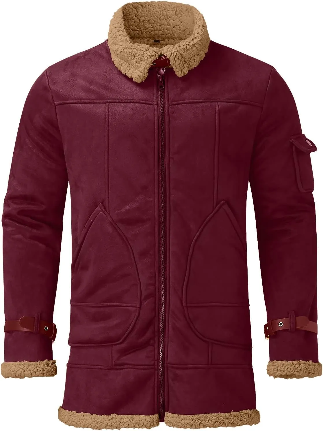 GOKKILRW Mens Casual Fleece Sherpa Lined Suede Leather Trucker Jackets Casual Western Faux Shearling Sheepskin Bomber Jacket