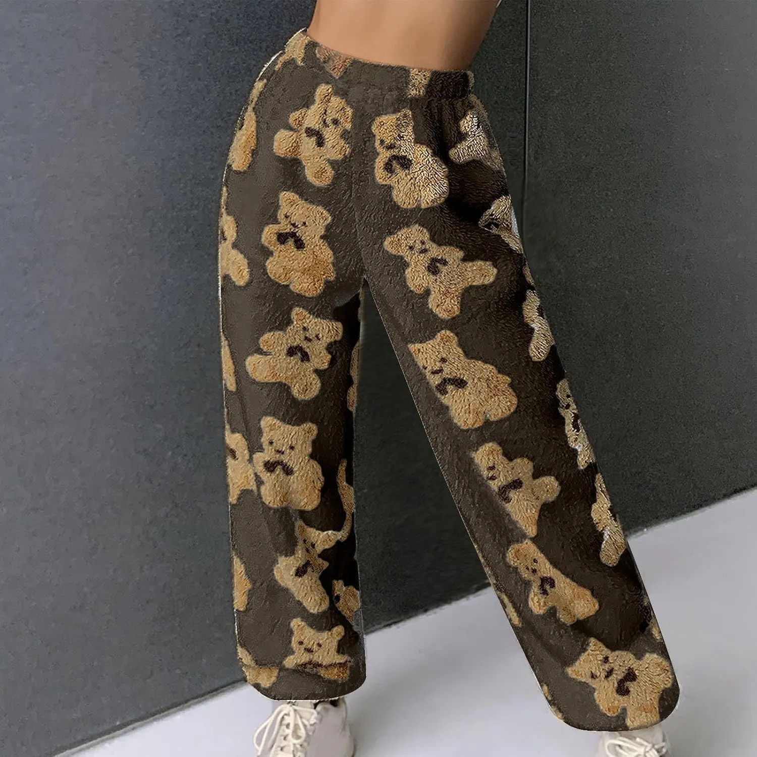 HGps8w Women's Cute Bear Plush Pajama Pants, Soft Fluffy Fleece Warm Pjs Bottoms Sleepwear Winter Comfy Fuzzy Lounge Pants