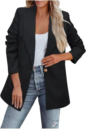 HGps8w Womens Loose Blazers Long Sleeve Business Casual Fall Suit Jacket Open Front Work Office Cardigan with Pockets