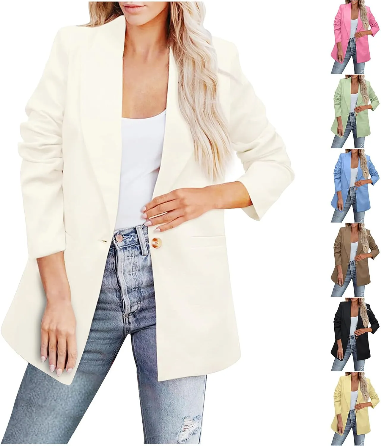 HGps8w Womens Loose Blazers Long Sleeve Business Casual Fall Suit Jacket Open Front Work Office Cardigan with Pockets
