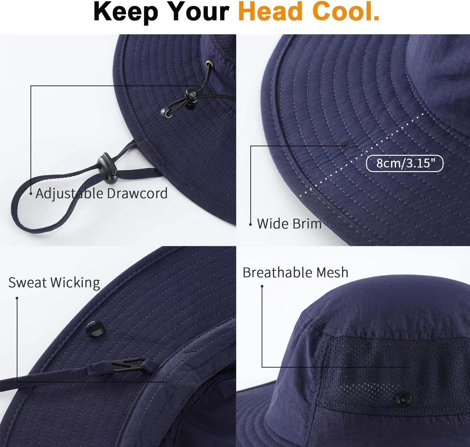 Home Prefer UPF50  Mens Sun Hat Wide Brim Womens UV Protection Beach Bucket Hat Airy Fishing Hat Hiking Snap Up Cowboy Hat