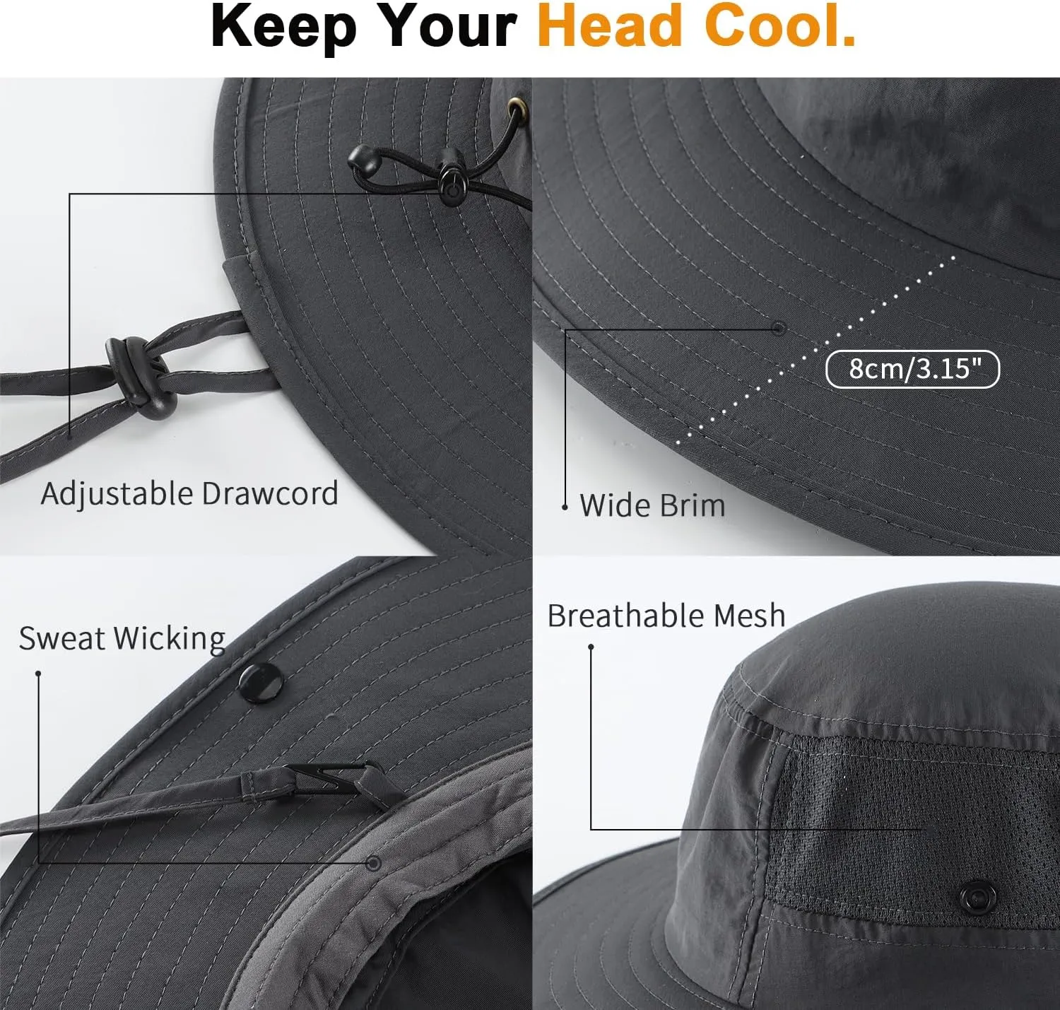Home Prefer UPF50  Mens Sun Hat Wide Brim Womens UV Protection Beach Bucket Hat Airy Fishing Hat Hiking Snap Up Cowboy Hat