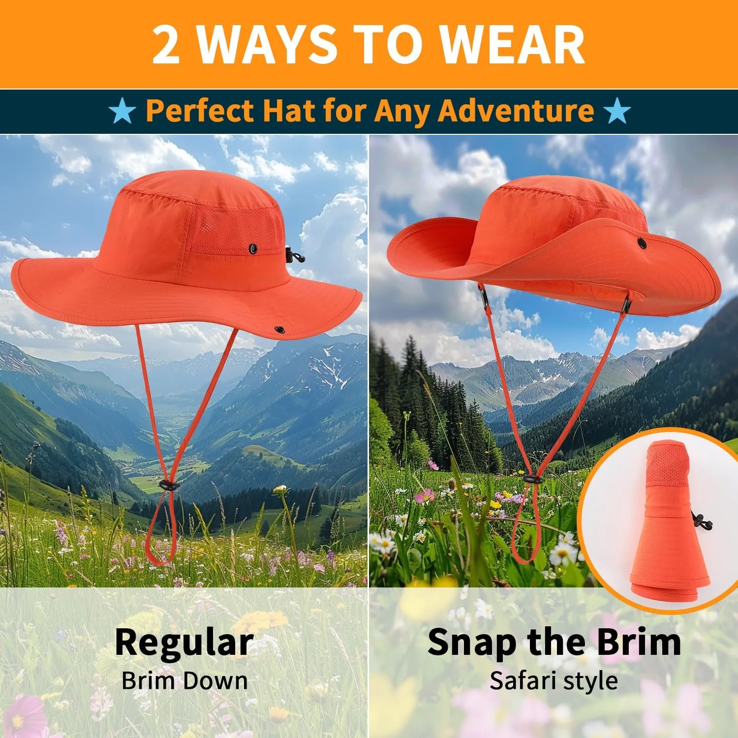 Home Prefer UPF50  Mens Sun Hat Wide Brim Womens UV Protection Beach Bucket Hat Airy Fishing Hat Hiking Snap Up Cowboy Hat