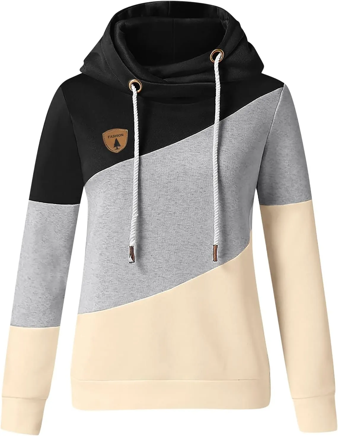 Hooded Sweatshirts Women Plus Size Colorblock Patchwork String Hoodies Casual Comfy Pullover Tunics Sweater Fashion