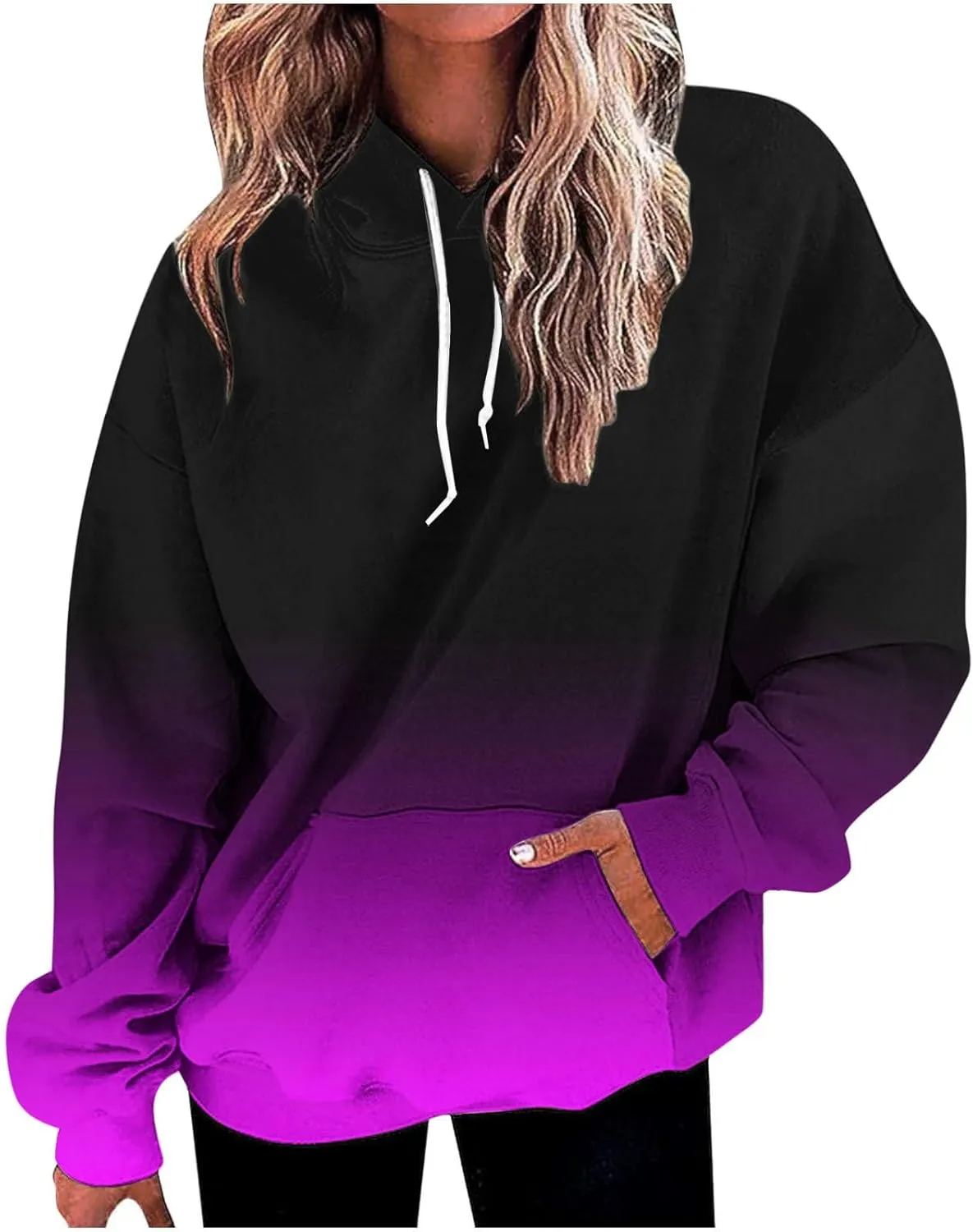 Hoodies For Women 2024 Causal Fall Fashion Oversized Hooded Sweatshirt Gradient Color Drawstring Pullover Hoodie