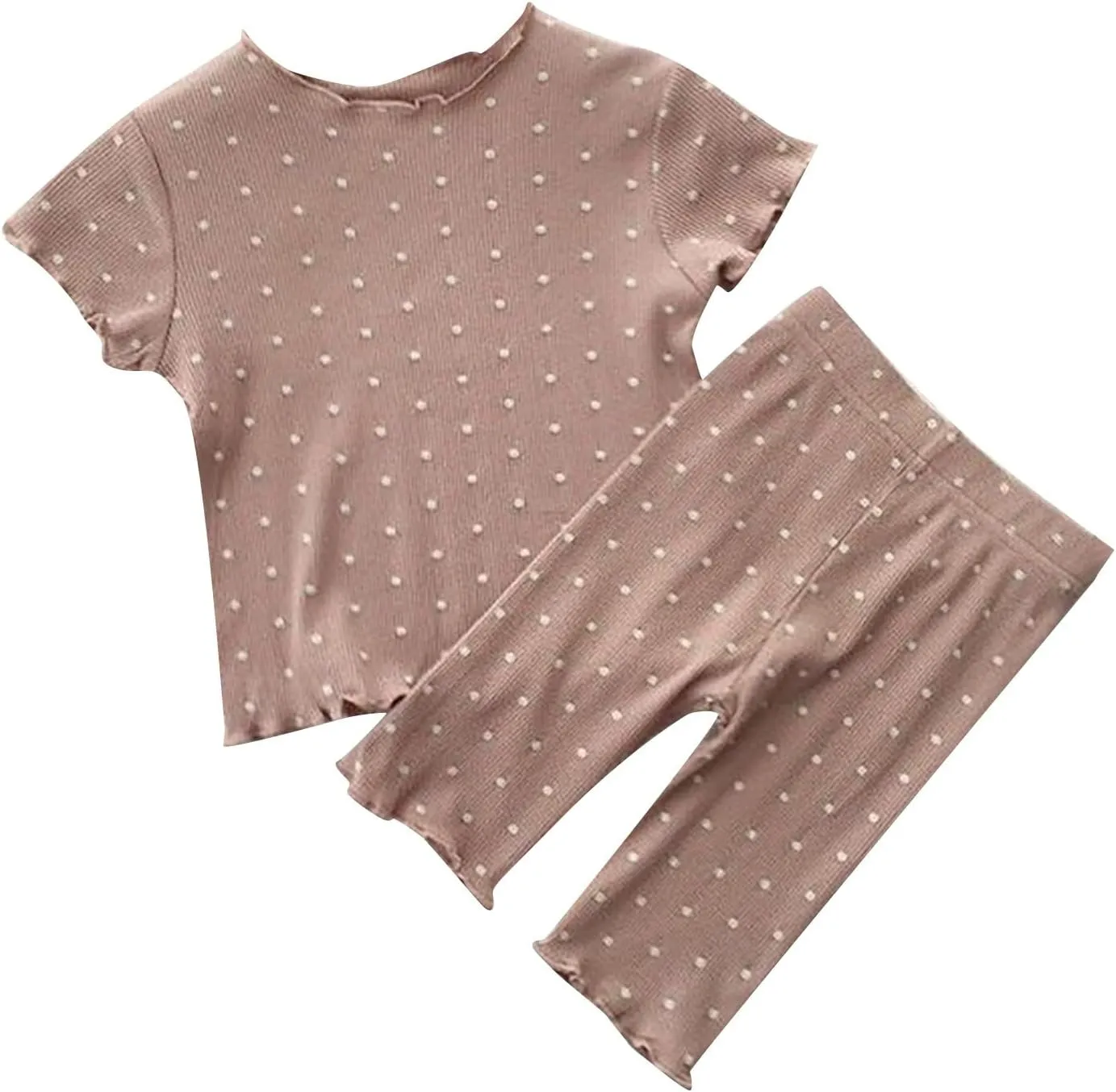 Infant Baby Girls Soft Cotton 𝐏a𝐣amas Set Short Sleeve Ruffle 𝐒lee𝐩wear & Long Pants Kids Ribbed 𝐋oun𝐠ewear 𝐍𝐢ghtwear