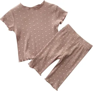 Infant Baby Girls Soft Cotton 𝐏a𝐣amas Set Short Sleeve Ruffle 𝐒lee𝐩wear & Long Pants Kids Ribbed 𝐋oun𝐠ewear 𝐍𝐢ghtwear