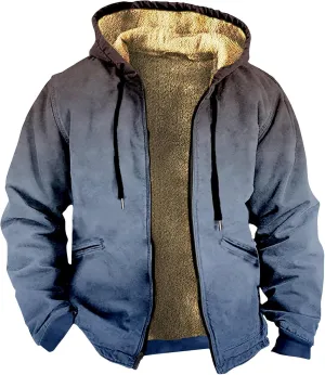 JJHAEVDY Mens Jacket Printed Full Zip Jacket Long Sleeve Fleece Lined Sweatshirt Loose Sports Hoodies Warm Hoodie with Pocket