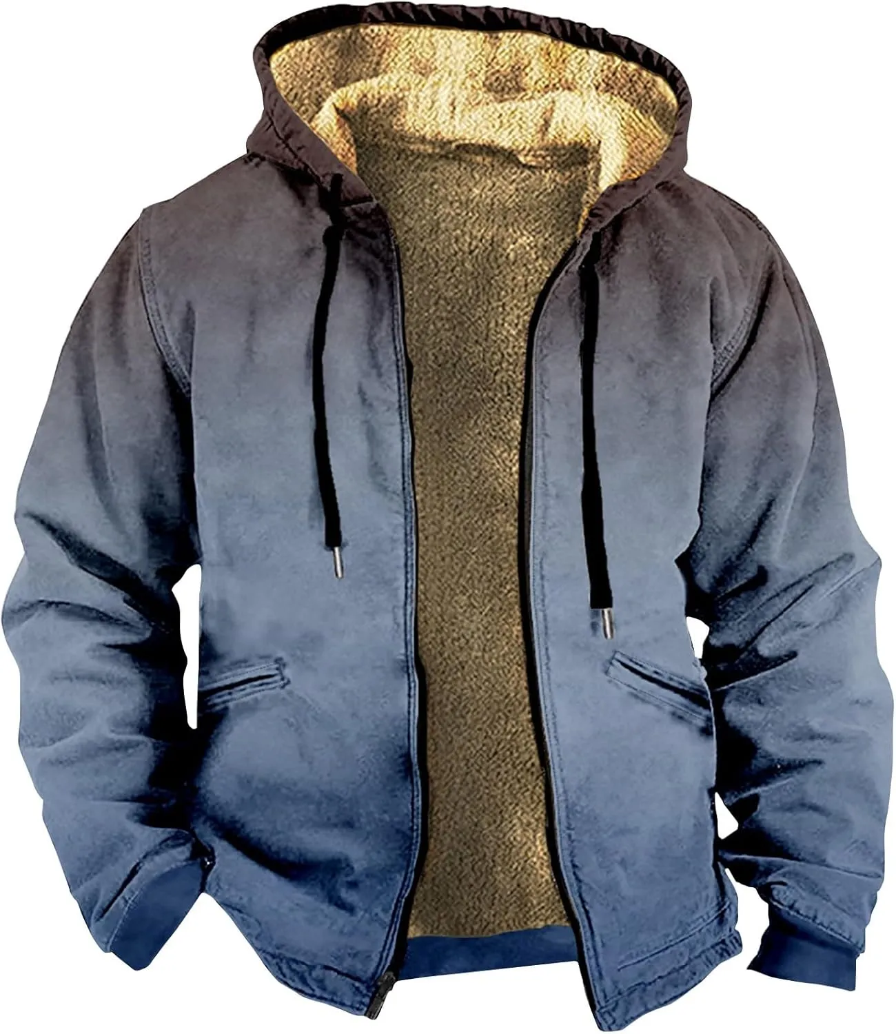 JJHAEVDY Mens Jacket Printed Full Zip Jacket Long Sleeve Fleece Lined Sweatshirt Loose Sports Hoodies Warm Hoodie with Pocket