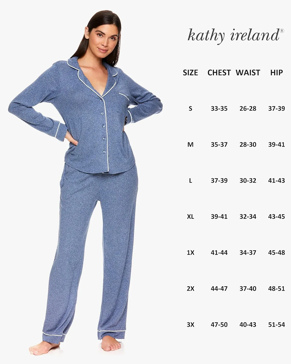 kathy ireland Womens Pajama Set and Lounge Set - PJ Set for Women with Long Sleeve Pajama Top and Pajama Pants with Pockets
