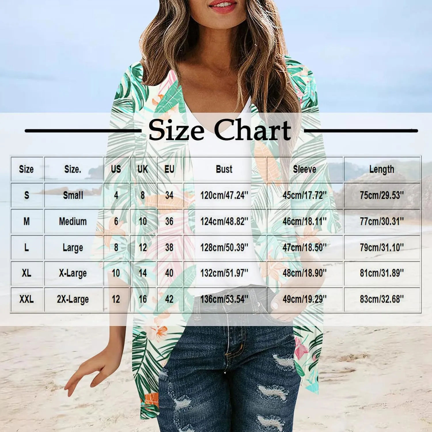Kimonos for Women Summer Chiffon Beach Cover Up Lightweight Open Front 3/4 Sleeve Cardigan Vacation Outfits
