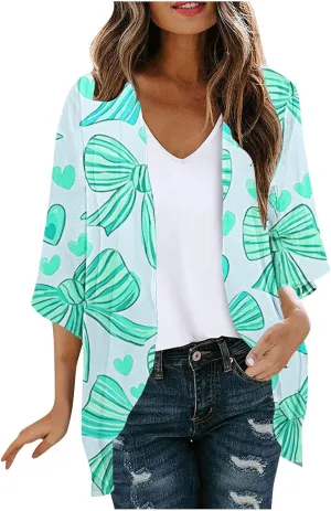 Kimonos for Women Summer Chiffon Beach Cover Up Lightweight Open Front 3/4 Sleeve Cardigan Vacation Outfits