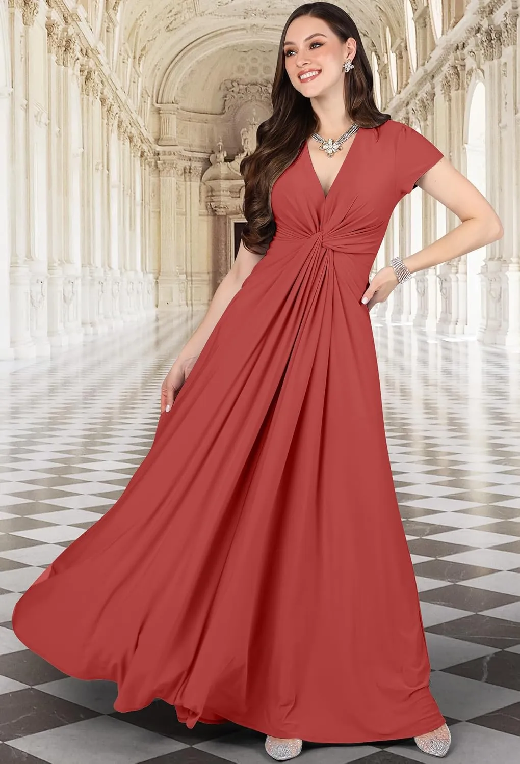 KOH KOH Womens 2025 Long Flowy Cap Sleeve Empire Waist Cocktail Maxi Dress Gown