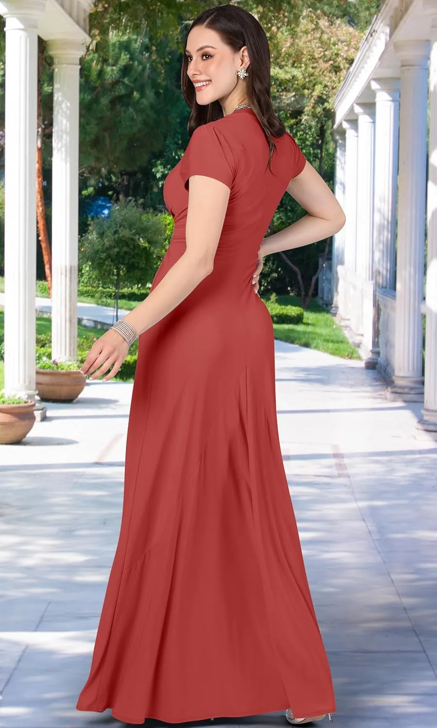 KOH KOH Womens 2025 Long Flowy Cap Sleeve Empire Waist Cocktail Maxi Dress Gown