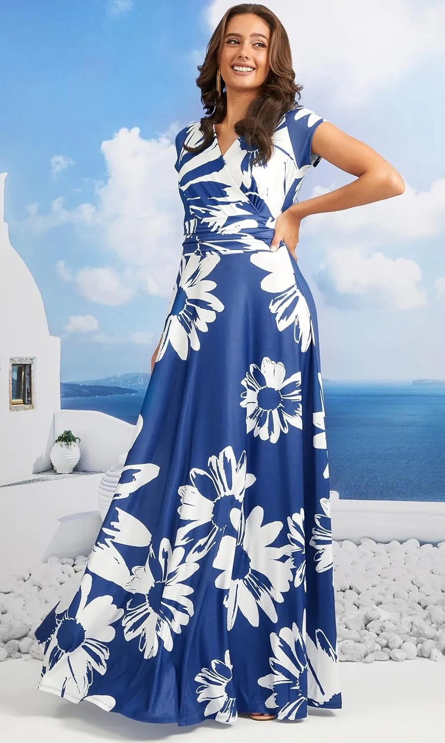 KOH KOH Womens Long Modest Floor Length Flowing Summer Print Maxi Dress Gown
