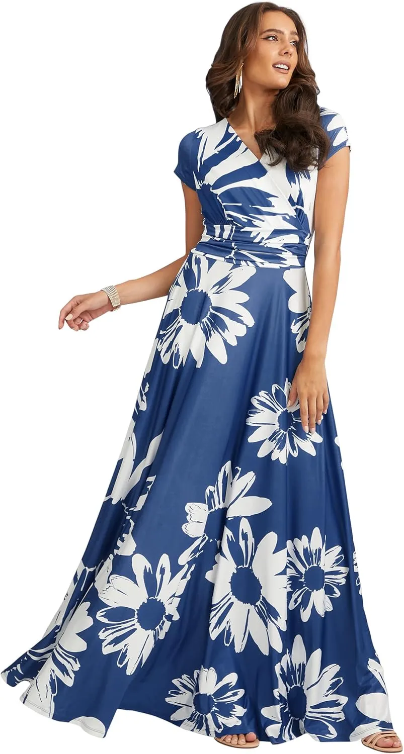 KOH KOH Womens Long Modest Floor Length Flowing Summer Print Maxi Dress Gown