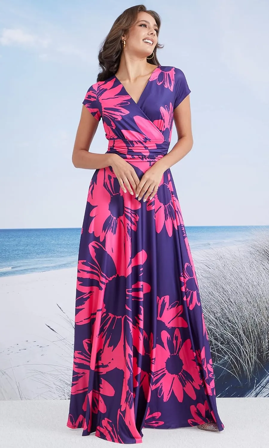 KOH KOH Womens Long Modest Floor Length Flowing Summer Print Maxi Dress Gown