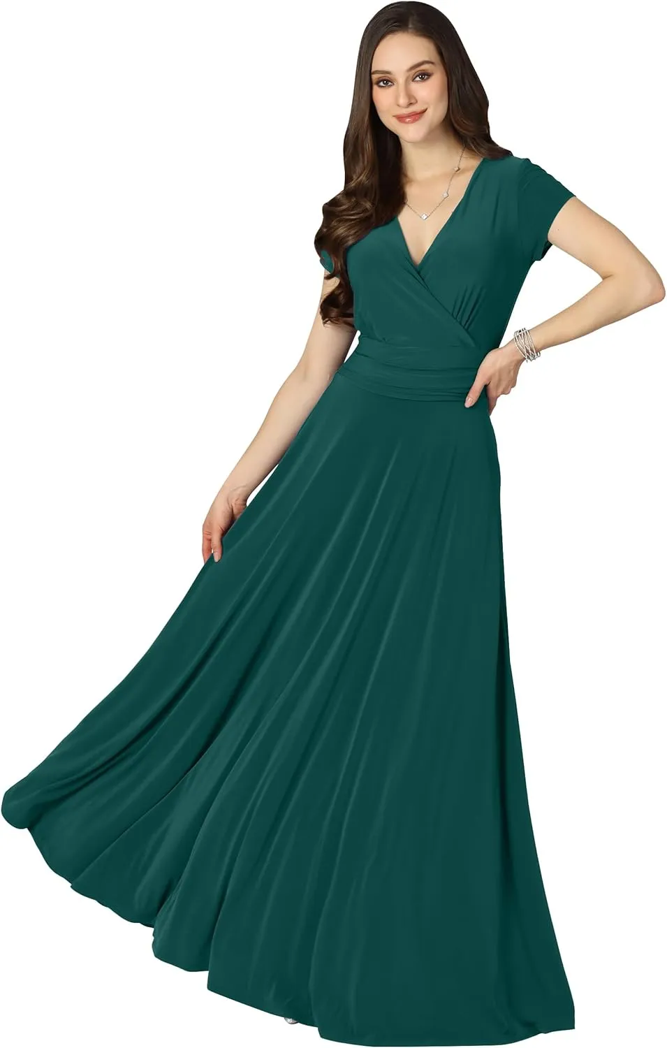 KOH KOH Womens Sexy Cap Short Sleeve V-Neck Flowy Cocktail Gown