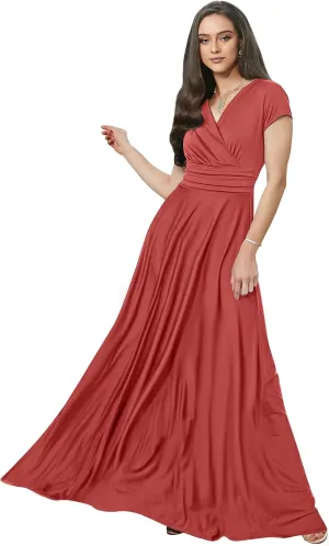 KOH KOH Womens Sexy Cap Short Sleeve V-Neck Flowy Cocktail Gown