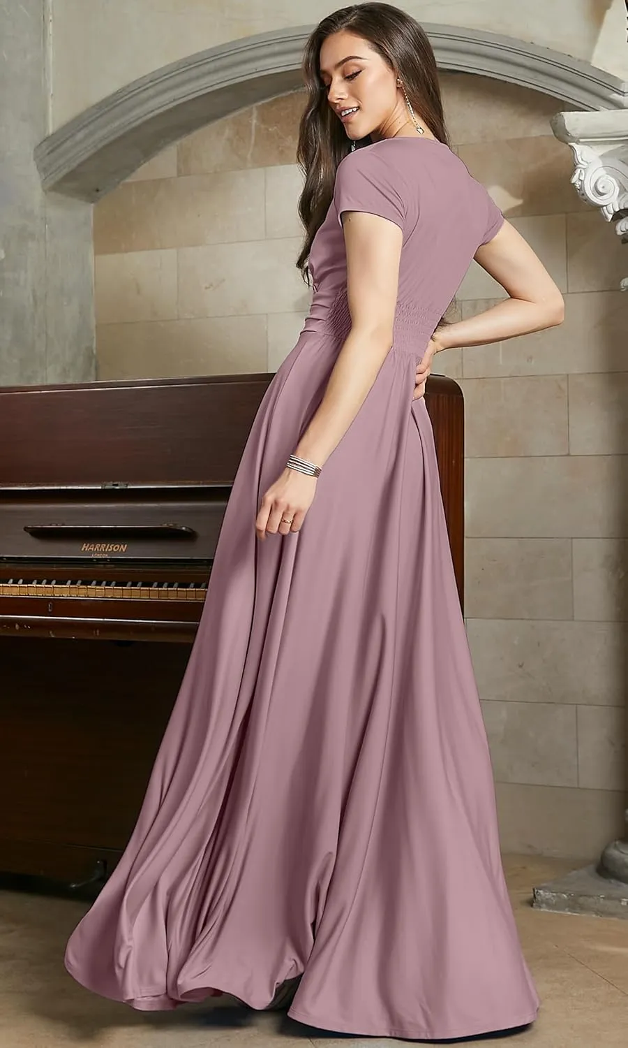KOH KOH Womens Sexy Cap Short Sleeve V-Neck Flowy Cocktail Gown