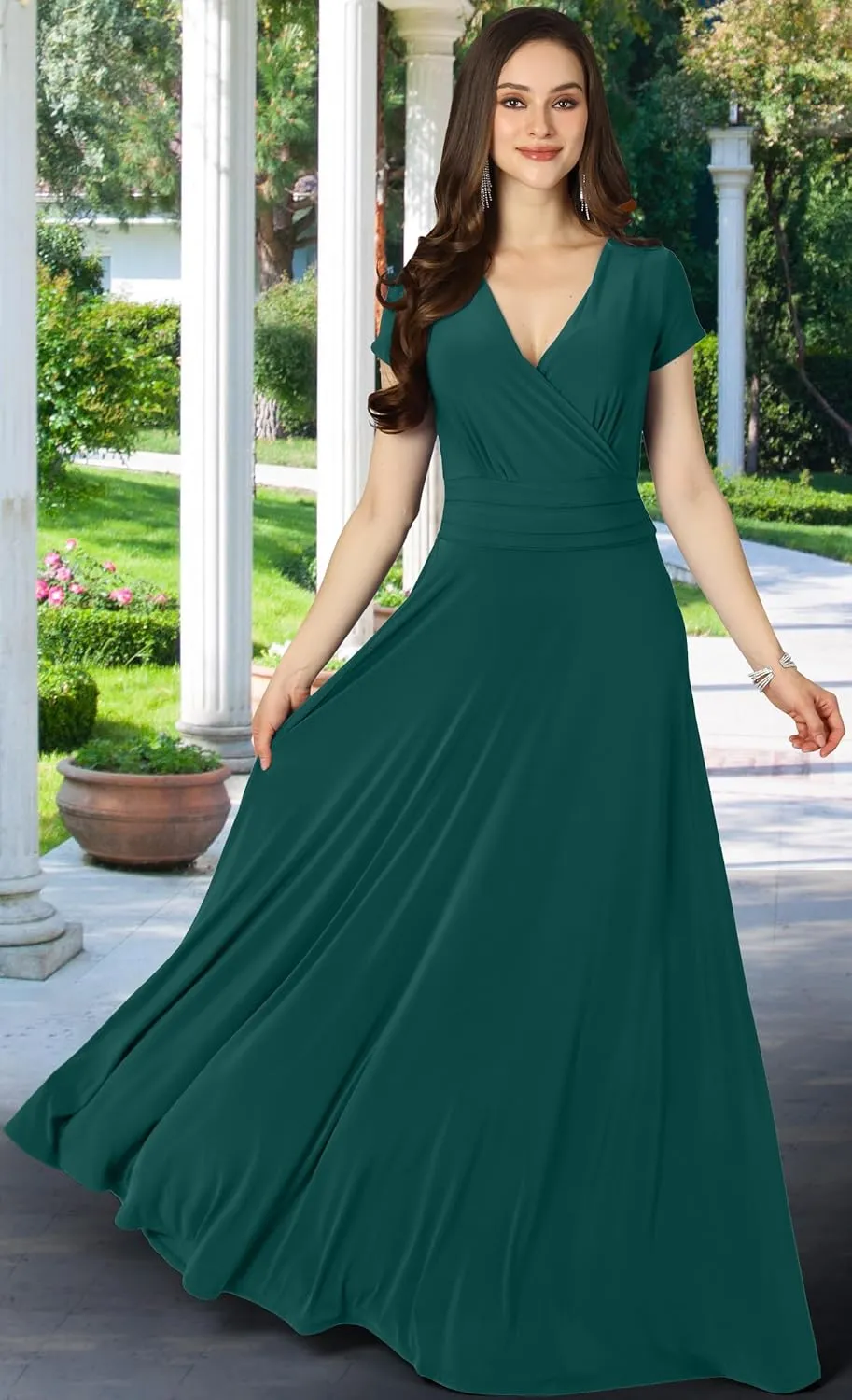 KOH KOH Womens Sexy Cap Short Sleeve V-Neck Flowy Cocktail Gown