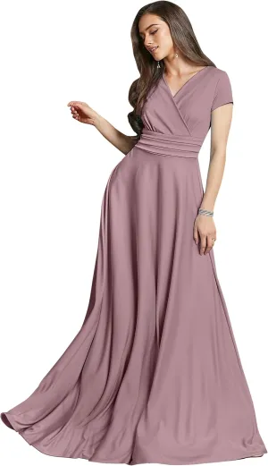 KOH KOH Womens Sexy Cap Short Sleeve V-Neck Flowy Cocktail Gown