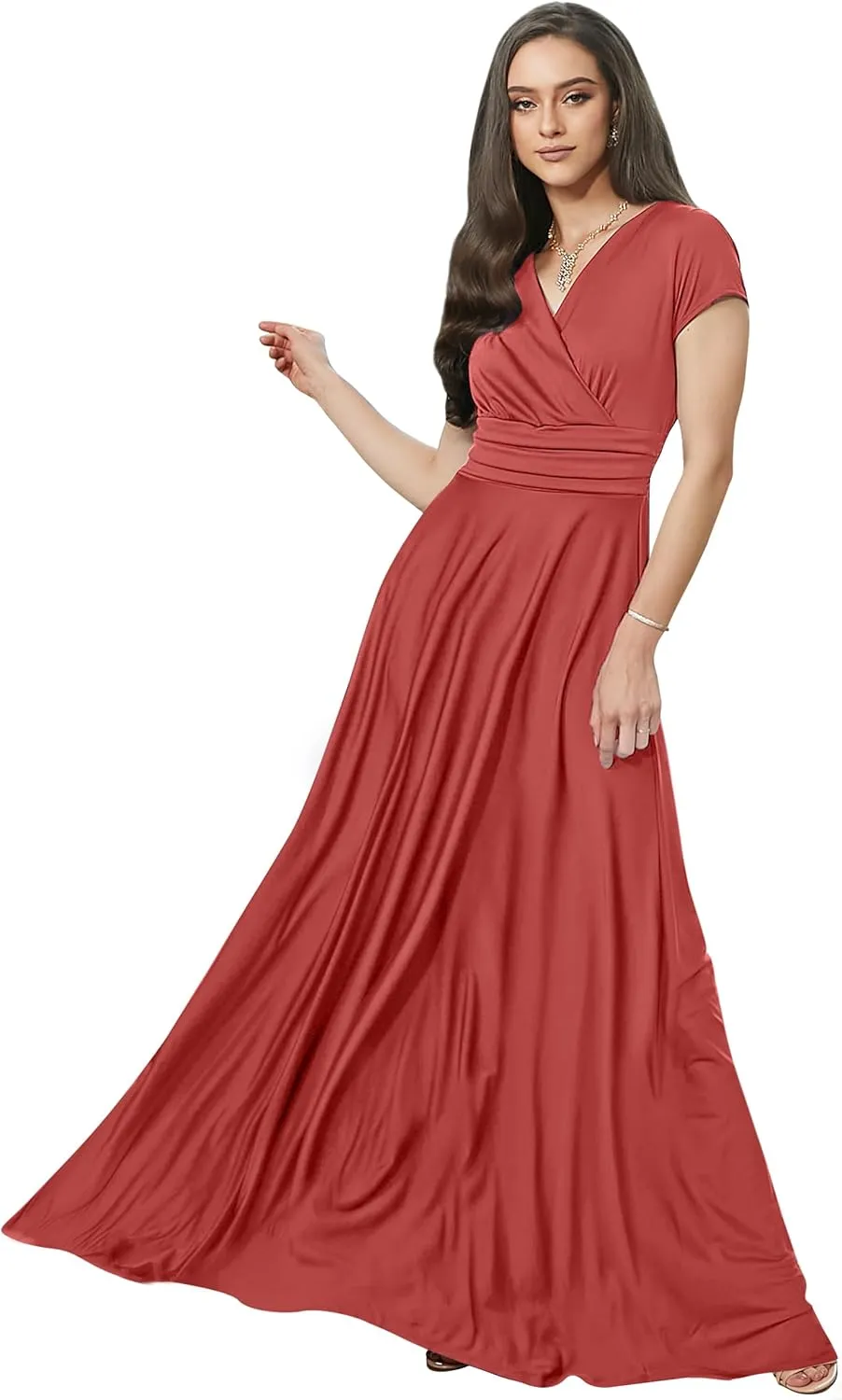 KOH KOH Womens Sexy Cap Short Sleeve V-Neck Flowy Cocktail Gown