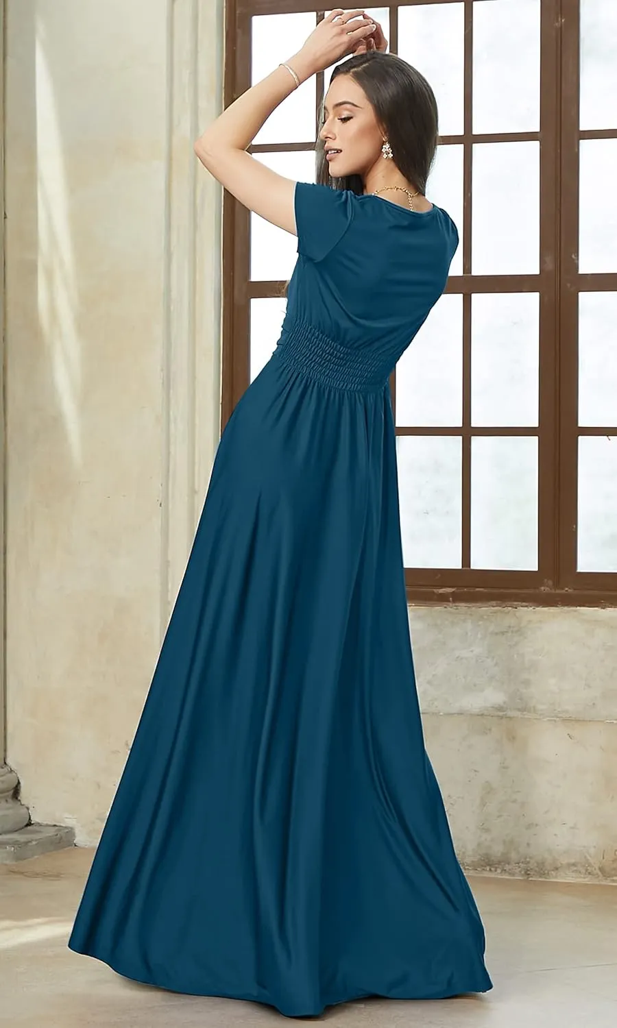 KOH KOH Womens Sexy Cap Short Sleeve V-Neck Flowy Cocktail Gown