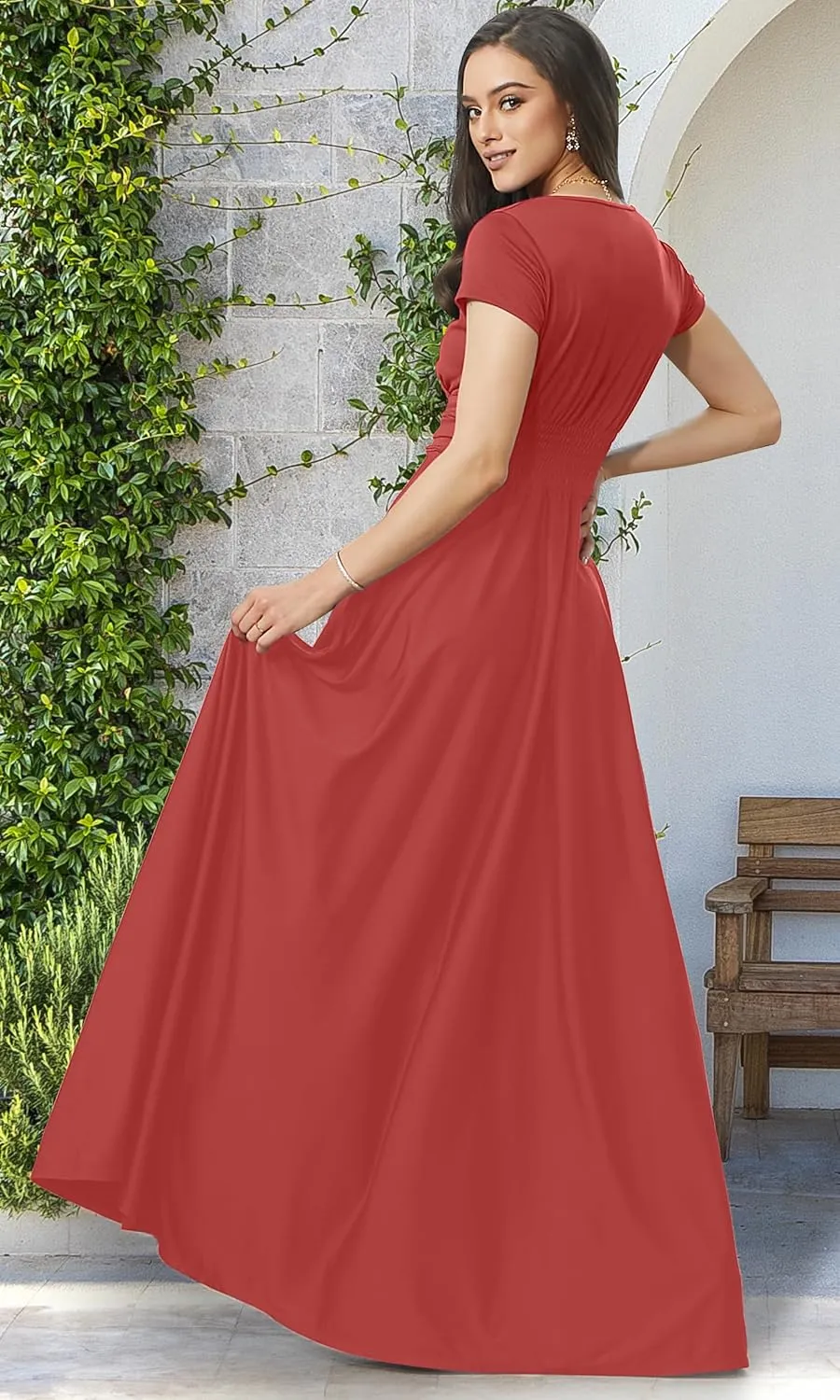 KOH KOH Womens Sexy Cap Short Sleeve V-Neck Flowy Cocktail Gown