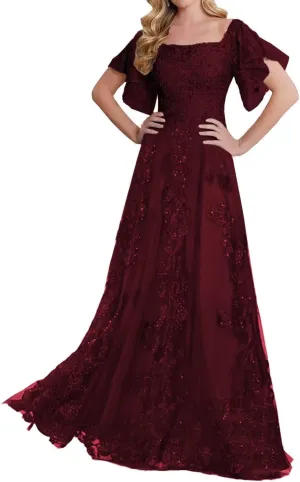 Laces Appliques Mother of The Bride Dresses for Wedding Short Sleeve Mother of Groom Dress