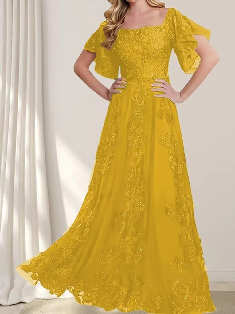 Laces Appliques Mother of The Bride Dresses for Wedding Short Sleeve Mother of Groom Dress