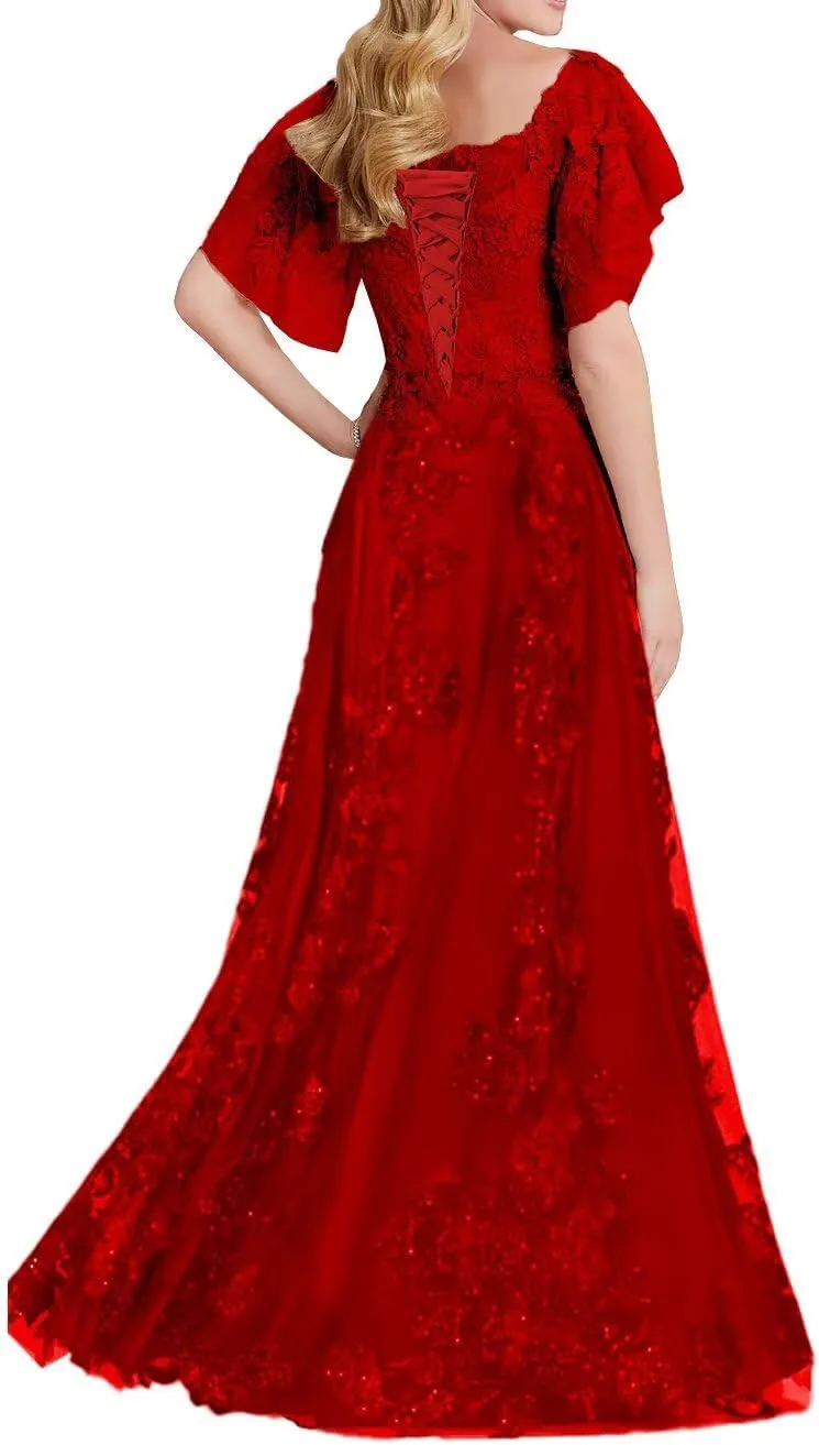 Laces Appliques Mother of The Bride Dresses for Wedding Short Sleeve Mother of Groom Dress