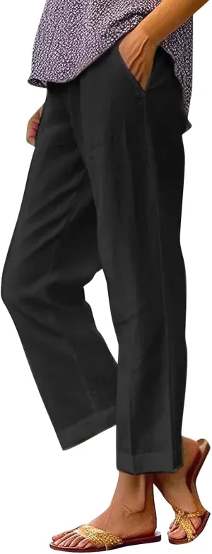 Leggings with Pockets for Women Pants Long Drawstring Linen Women Waist High Waisted Wide Leg Long Lounge Trousers