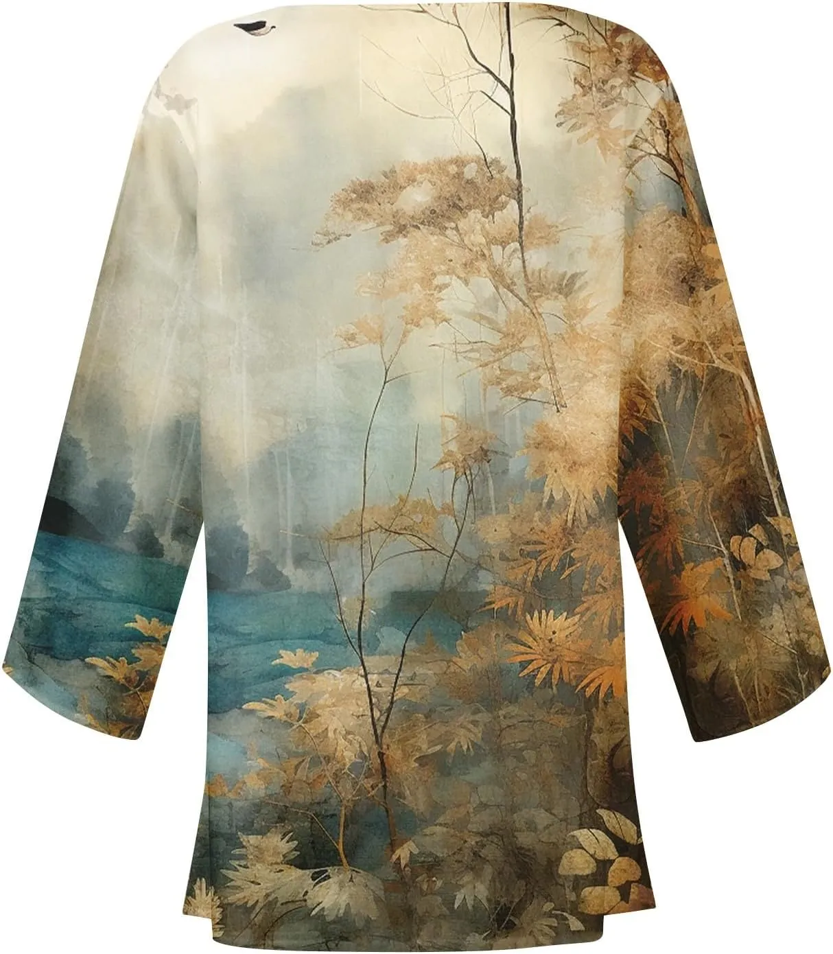 Lightweight Cardigan for Women Summer Printed Beach Cover Up Tops Casual Blouse Open Front 3/4 Sleeve Kimono Cardigan