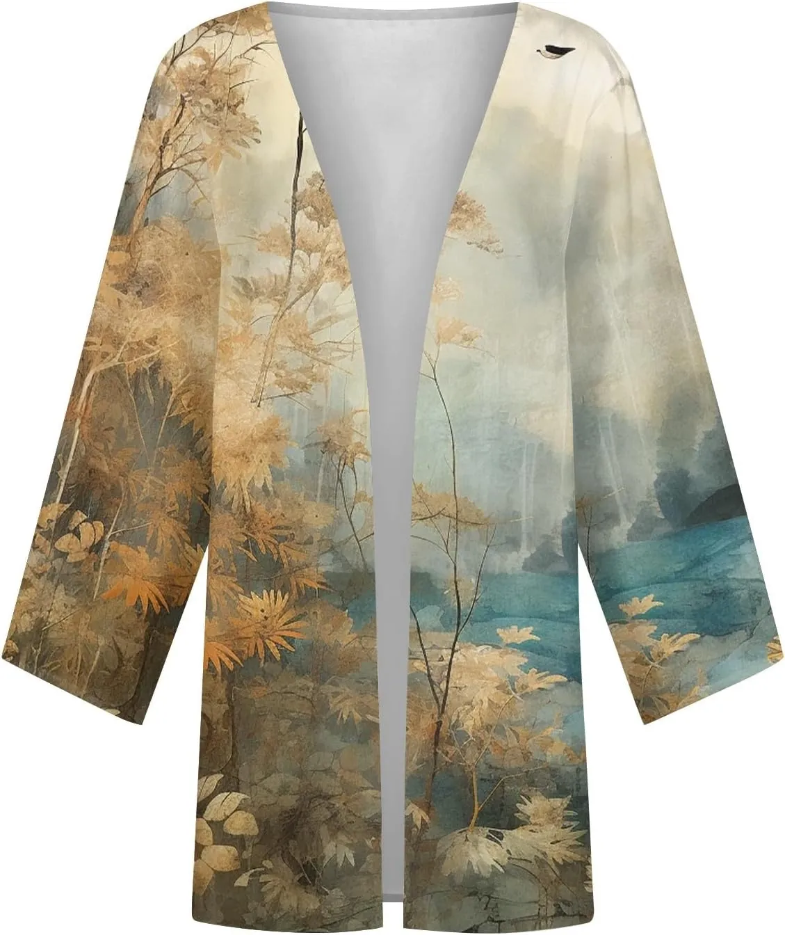 Lightweight Cardigan for Women Summer Printed Beach Cover Up Tops Casual Blouse Open Front 3/4 Sleeve Kimono Cardigan