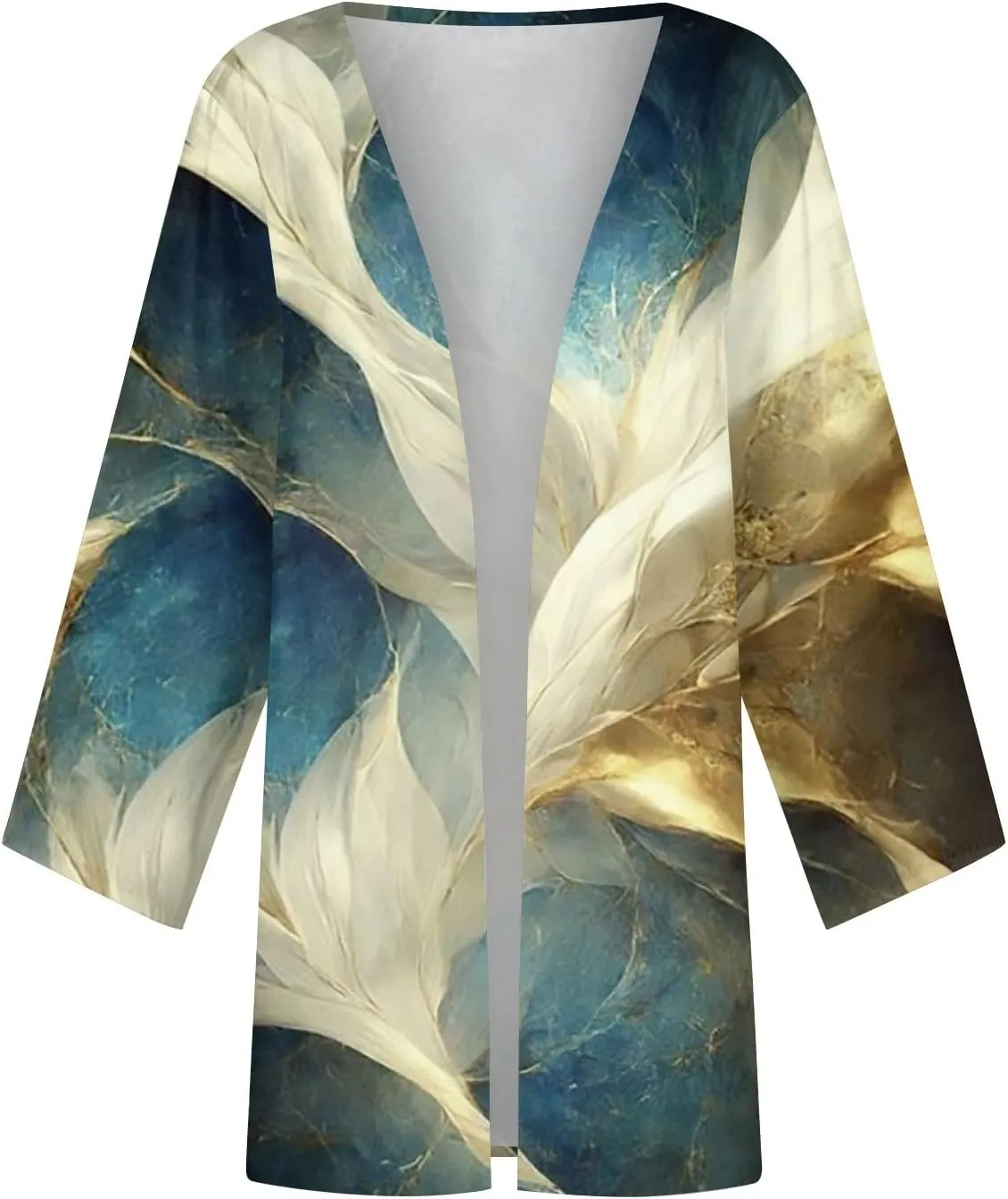 Lightweight Cardigan for Women Summer Printed Beach Cover Up Tops Open Front 3/4 Sleeve Kimono Cardigan Casual Blouse