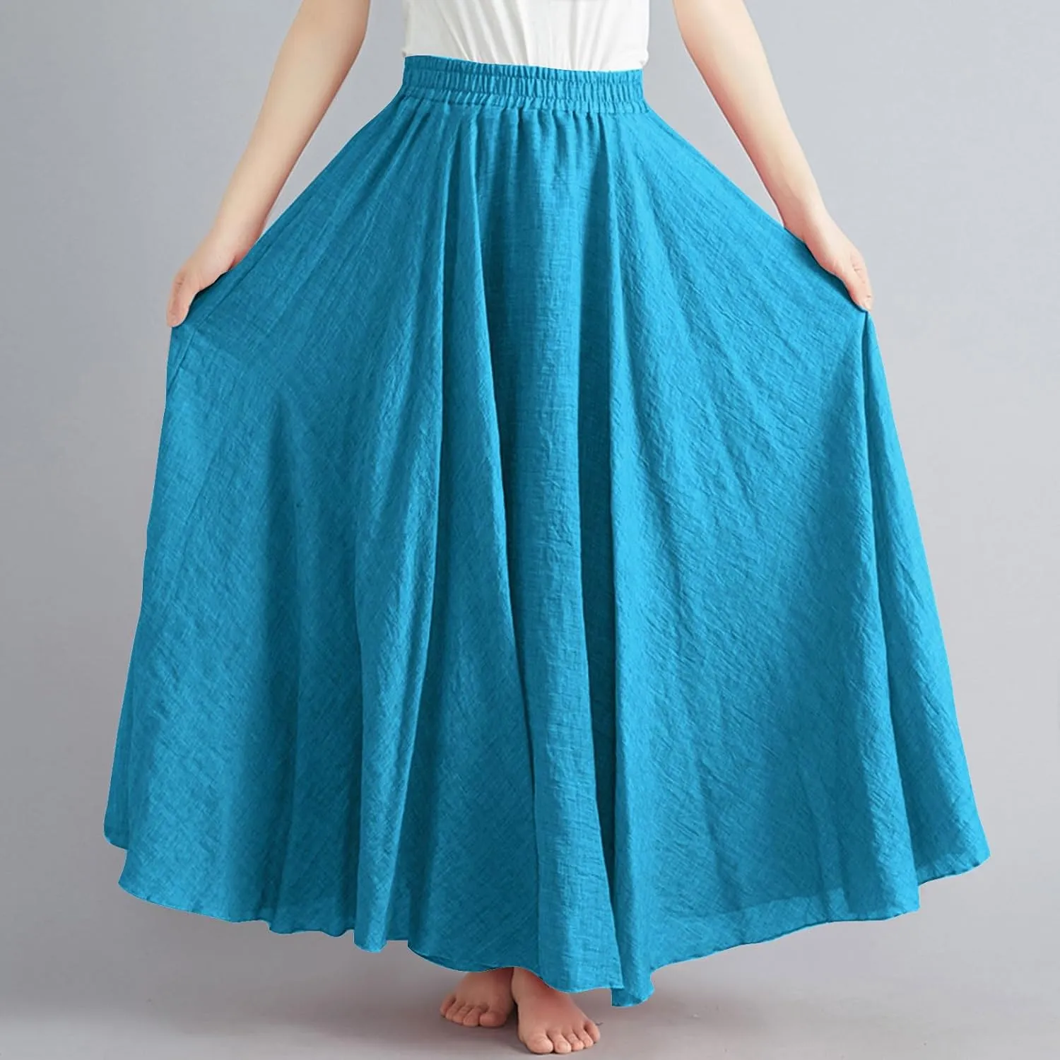 Linen Maxi Skirts for Women Summer Casual Beach Party Long Skirt Teen Girls Ladies Elastic Waist Flowy Swing Skorts