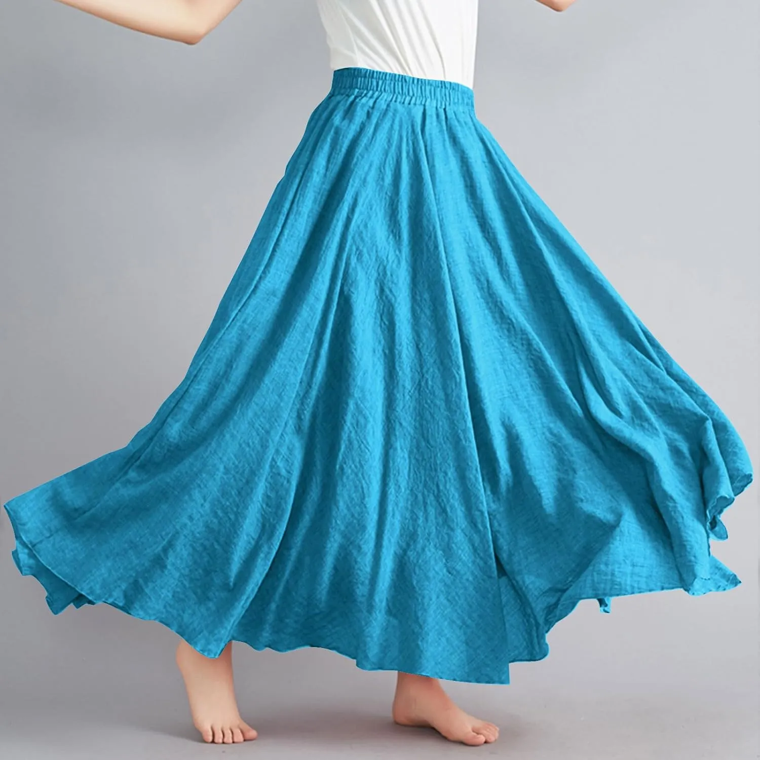 Linen Maxi Skirts for Women Summer Casual Beach Party Long Skirt Teen Girls Ladies Elastic Waist Flowy Swing Skorts