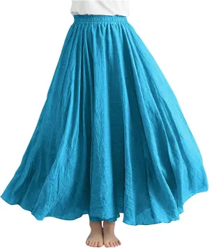 Linen Maxi Skirts for Women Summer Casual Beach Party Long Skirt Teen Girls Ladies Elastic Waist Flowy Swing Skorts