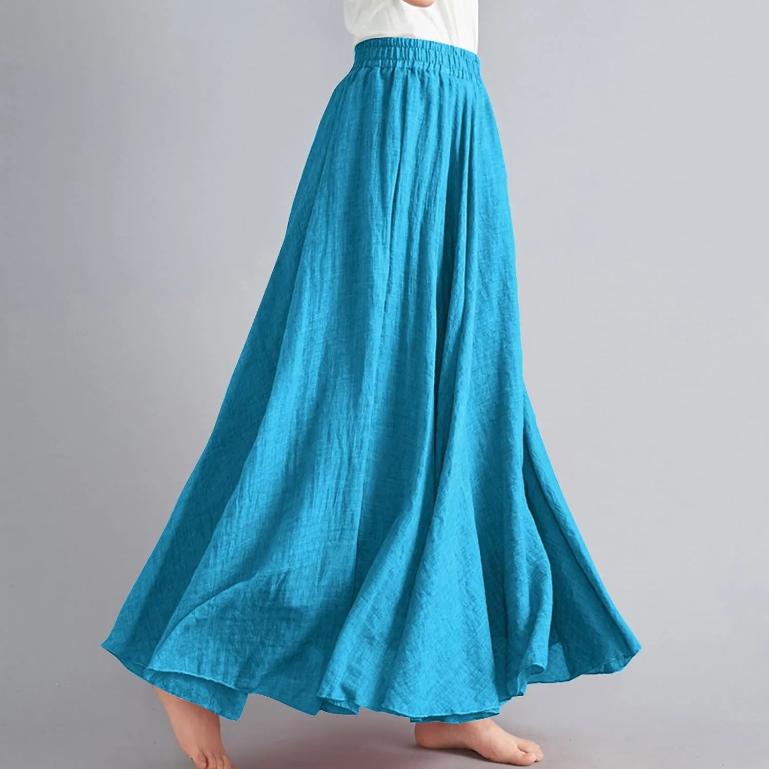 Linen Maxi Skirts for Women Summer Casual Beach Party Long Skirt Teen Girls Ladies Elastic Waist Flowy Swing Skorts