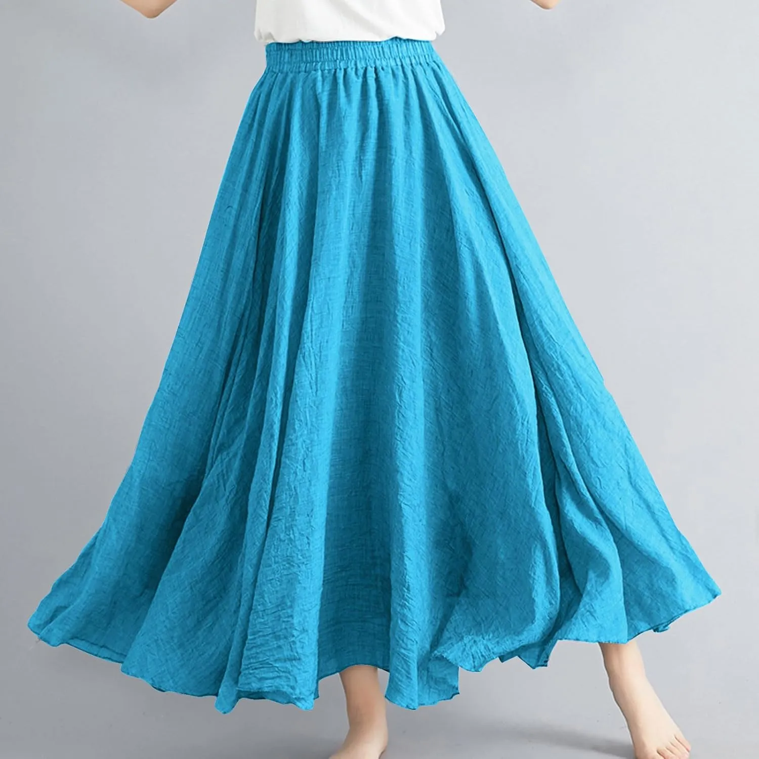Linen Maxi Skirts for Women Summer Casual Beach Party Long Skirt Teen Girls Ladies Elastic Waist Flowy Swing Skorts