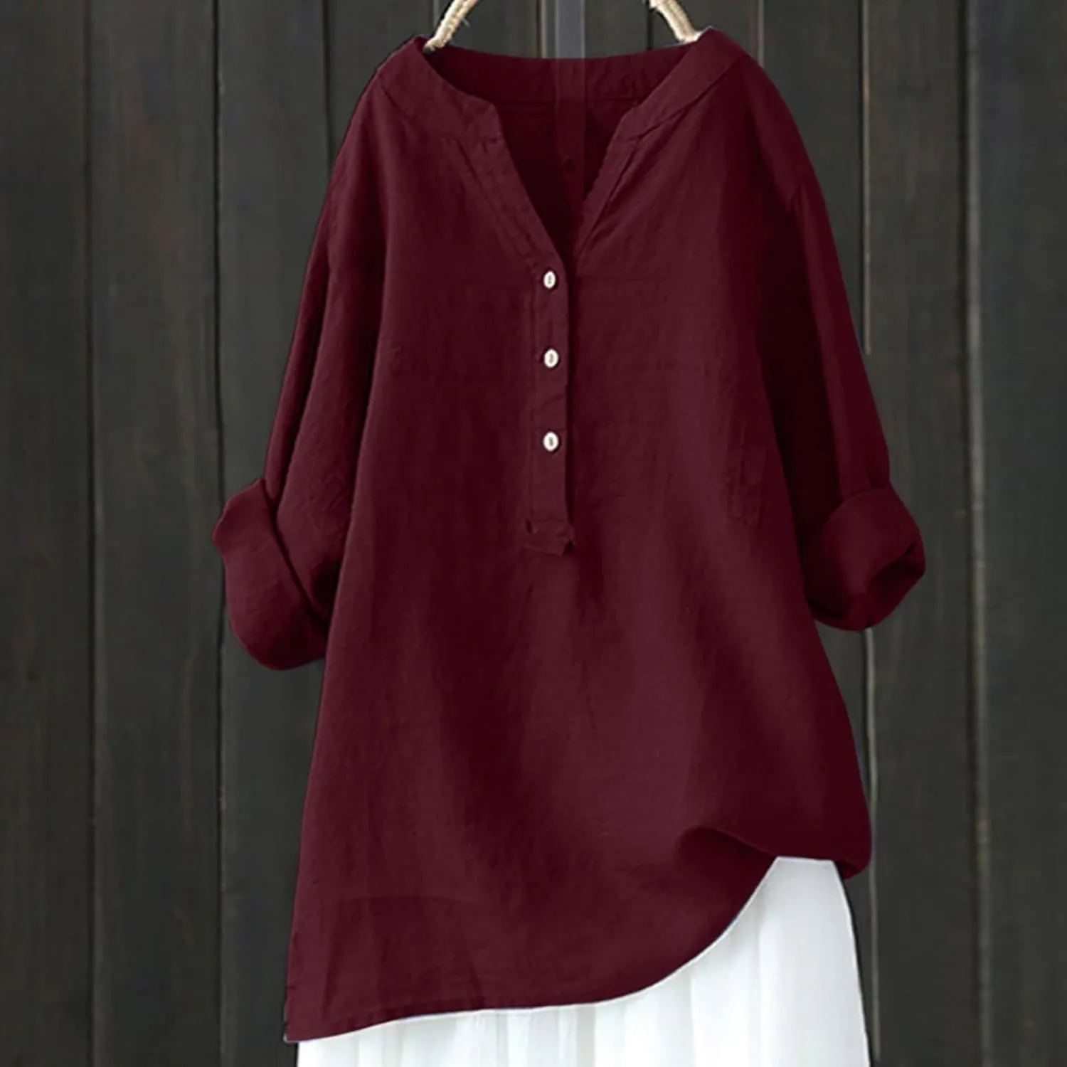 Linen Tops for Women Oversized Crewneck Summer Short Sleeve Linen Tee Shirts Buttons Casual Comfy Blouse Tops