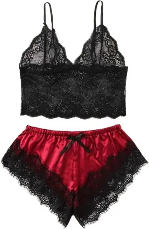 Lingerie Sets for Women Sexy Pajamas for Women Set Soft Lace Pajama Sets Bralette and Shorts Set Sleep Outfits