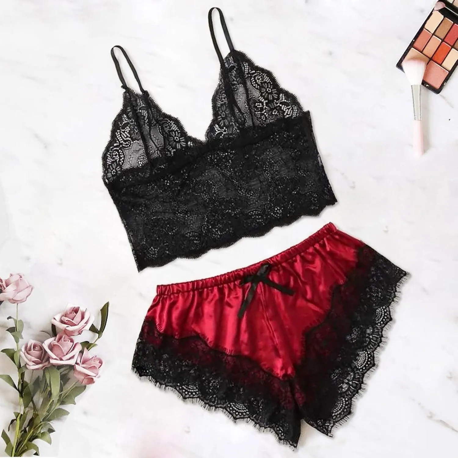 Lingerie Sets for Women Sexy Pajamas for Women Set Soft Lace Pajama Sets Bralette and Shorts Set Sleep Outfits