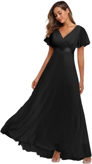 Long Chiffon Evening Gowns A-Line Empire Waist Formal Dress with Flutter Sleeves FBALN01