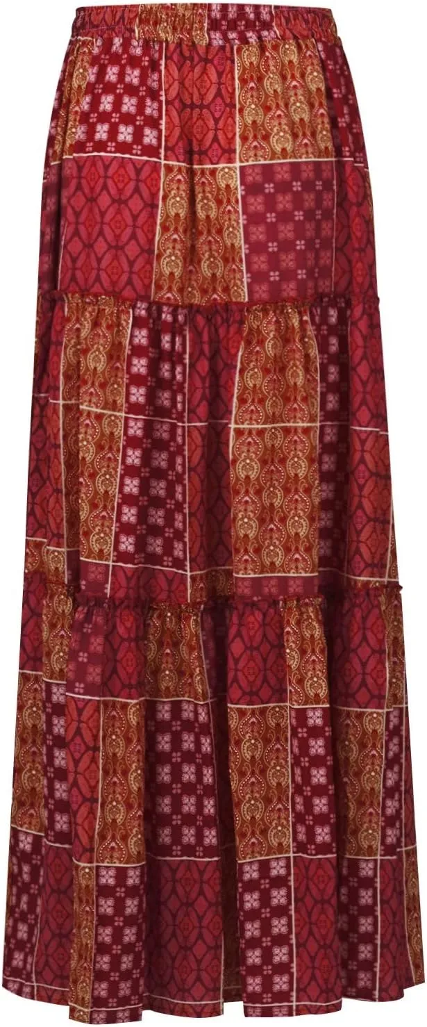 Long Skirts for Women Summer A-Line Flowy Swing Maxi Ruffle Tiered Skirt Beach Vacation Clothes
